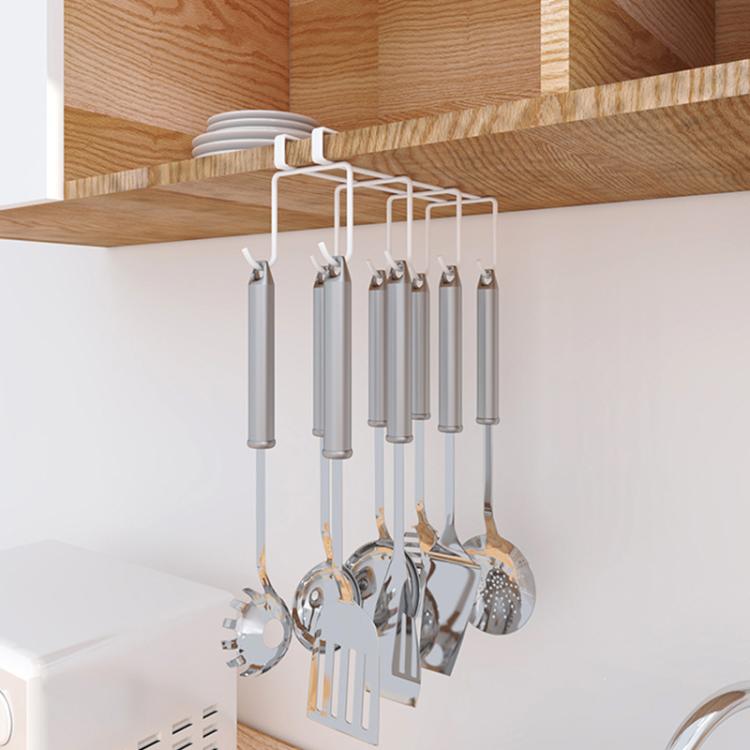 Hanging Nail-free Partition Cup Holder Creative Kitchen Supplies Storage Rack, 8 Hooks, 6 Hooks