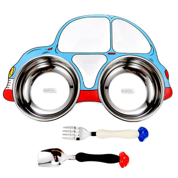 304 Stainless Steel Children Car Dinner Plate, Blue, Blue (removable and washable)