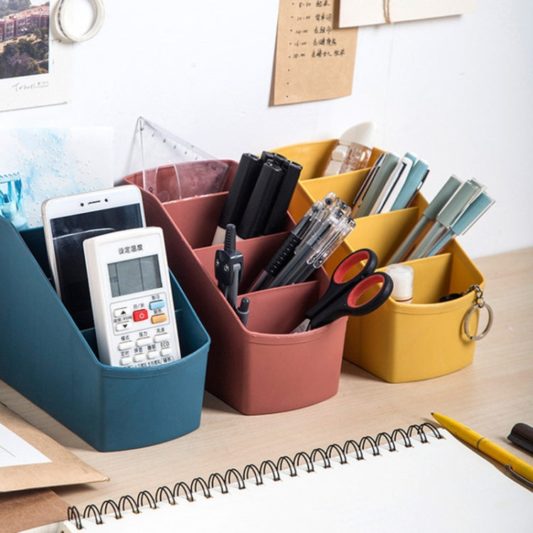 Home Office Plastic Storage Box Desktop Student Stationery Rack Cosmetic Box, Dark Flesh, Dark Blue, Yellow