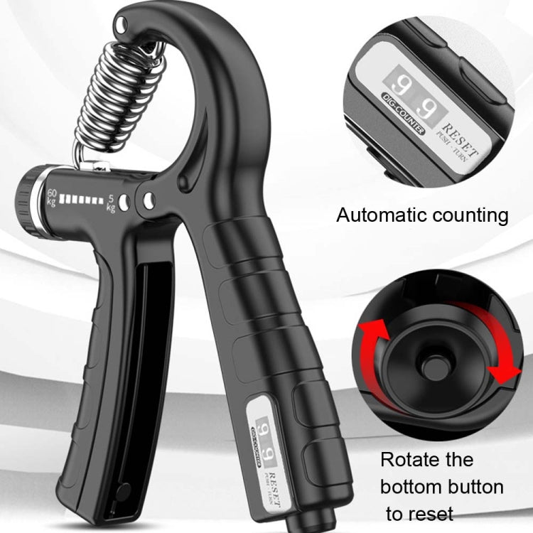 5-60kg Adjustable Mechanical Counting Gripper Finger Strength Training Device, 5-60kg Black