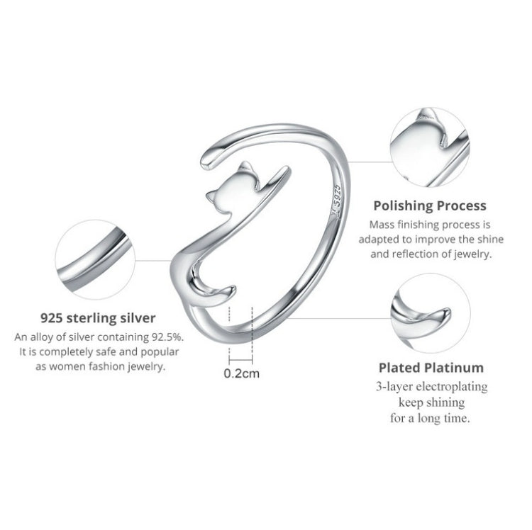 Naughty Cat Sterling Silver Ring Fashion Open Ring, SCR220-B, SCR220