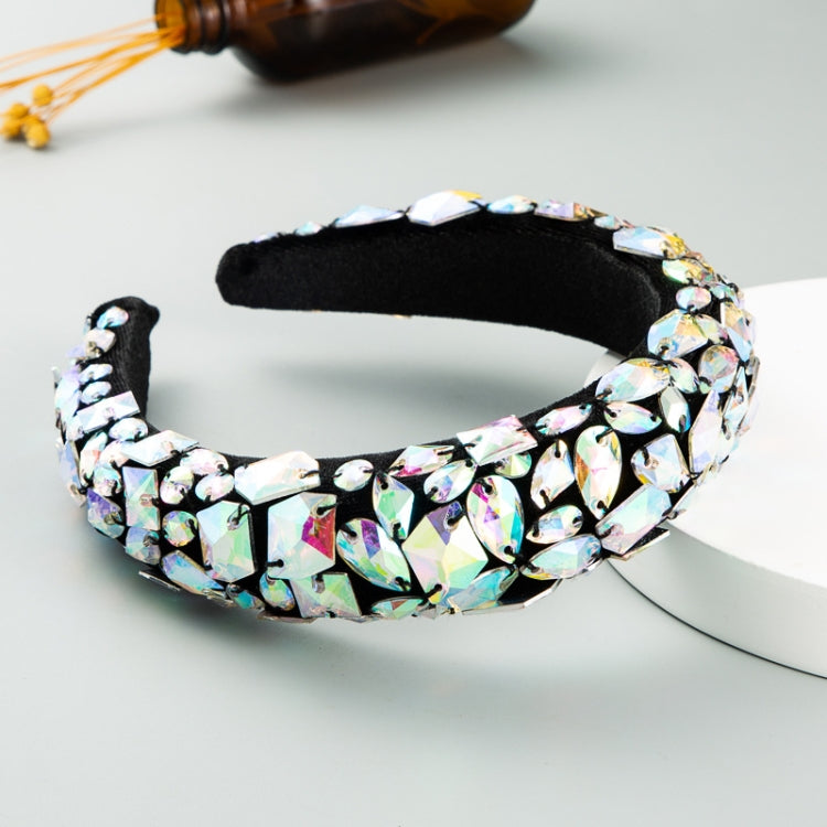 Gold Velvet Headband High-end Color Full Rhinestone Handmade Wide-brimmed Headband, Color, AB White, Purple Pink