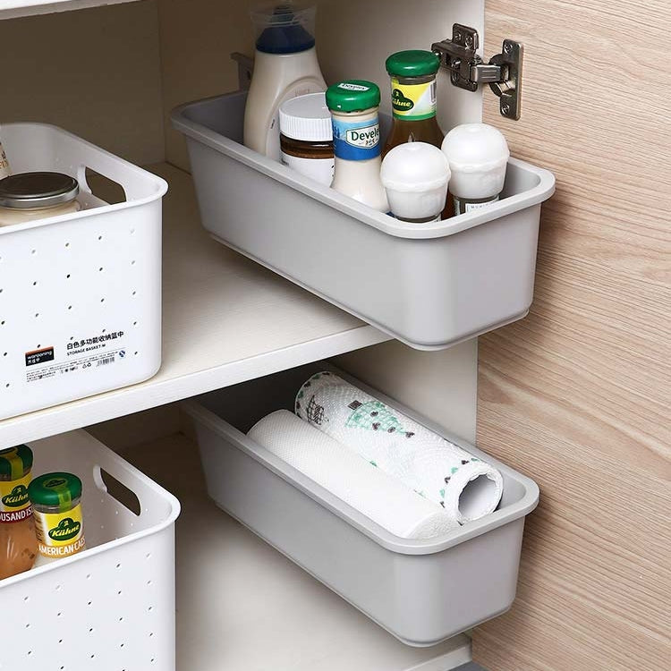 Wall-mounted Drawer Type Kitchen Spice Rack Perforation-free Household Cabinets & Kitchenware Storage Rack, White, Gray