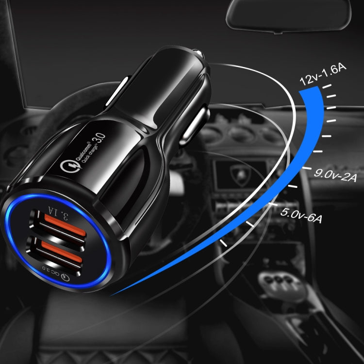 2 PCS QC3.0+3.1A Car Charger Dual USB 6A Halo Wine Bottle Fast Charge Car Charger, Elegant Black, Classic White