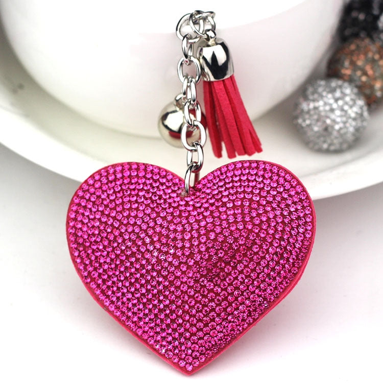 Heart Keychain Leather Tassel Gold Key Holder Metal Crystal Key Chain Keyring Charm Bag Auto Pendant Gift, purple, green, dark blue, lake blue, silver white, watermelon red, light blue, orange, black white, magenta, black gray, yellow, light red, red  ...