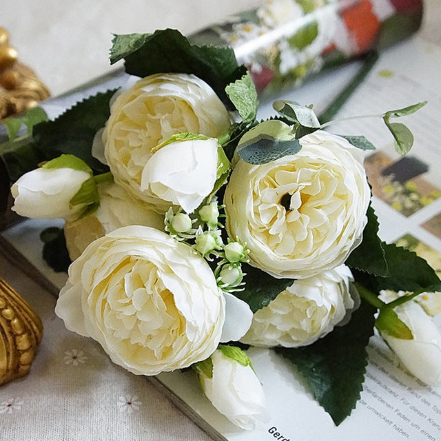5 PCS Artificial Rose Flowers Small Bouquet Flores Home Party Wedding Fake Flower Decoration, Yellow, White, Purple, Magenta, Pink, Pink and Magenta, Blue