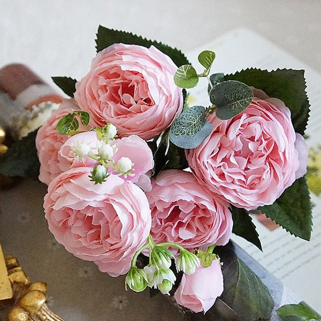 5 PCS Artificial Rose Flowers Small Bouquet Flores Home Party Wedding Fake Flower Decoration, Yellow, White, Purple, Magenta, Pink, Pink and Magenta, Blue