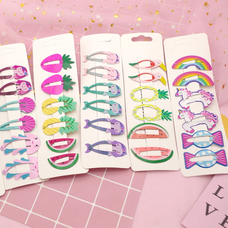 6 PCS/Set Kids Hair Accessories Fruit Hairpins Cartoon Rainbow Hair Clip, New Bird pineapple 8#, Bird pineapple 6#, Ice cream 1#, Mermaid 2#, Candy rainbow 5#, Red Mermaid 4#, Blue Mermaid 3#, Strawberry watermelon 7#