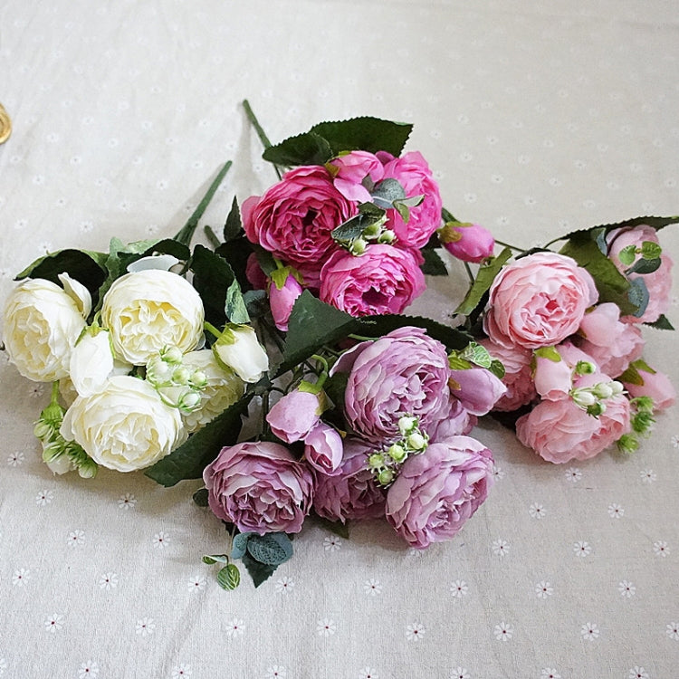 Beautiful Rose Peony Artificial Silk Flowers Small Bouquet Fores Home Party Spring Wedding Decoration Fake Flower, Pink, White, Blue, Pink and dark pink, Purple, Dark Pink, Orange, Red