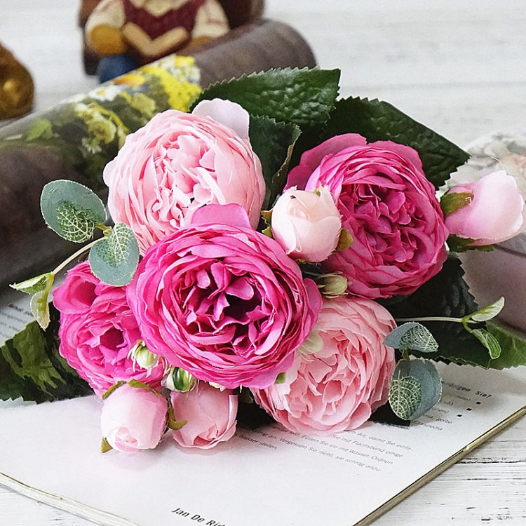 Beautiful Rose Peony Artificial Silk Flowers Small Bouquet Fores Home Party Spring Wedding Decoration Fake Flower, Pink, White, Blue, Pink and dark pink, Purple, Dark Pink, Orange, Red