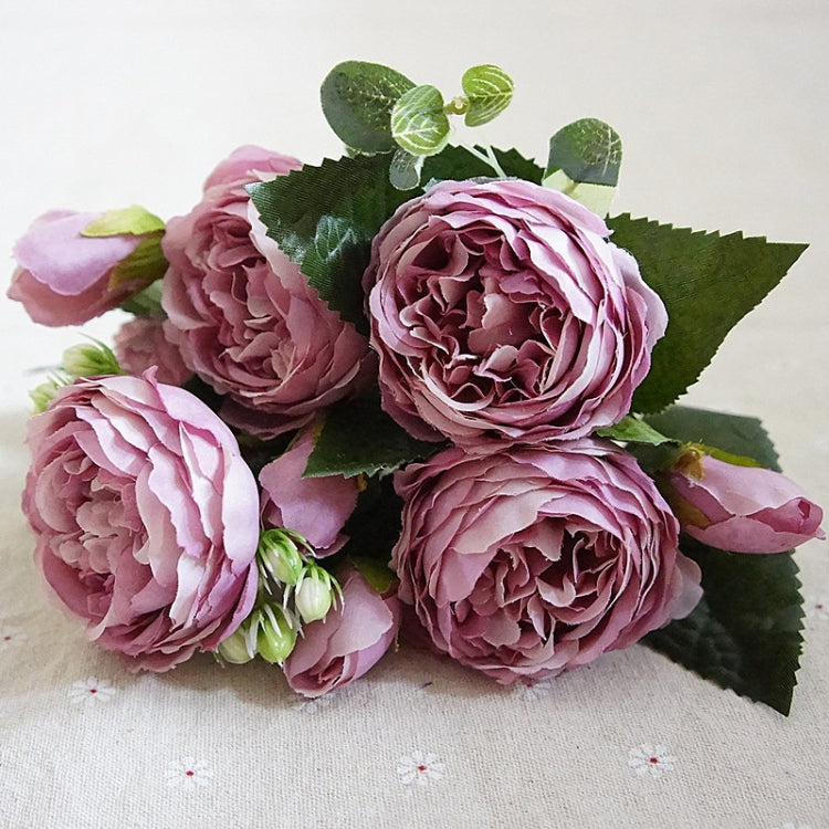 Beautiful Rose Peony Artificial Silk Flowers Small Bouquet Fores Home Party Spring Wedding Decoration Fake Flower, Pink, White, Blue, Pink and dark pink, Purple, Dark Pink, Orange, Red