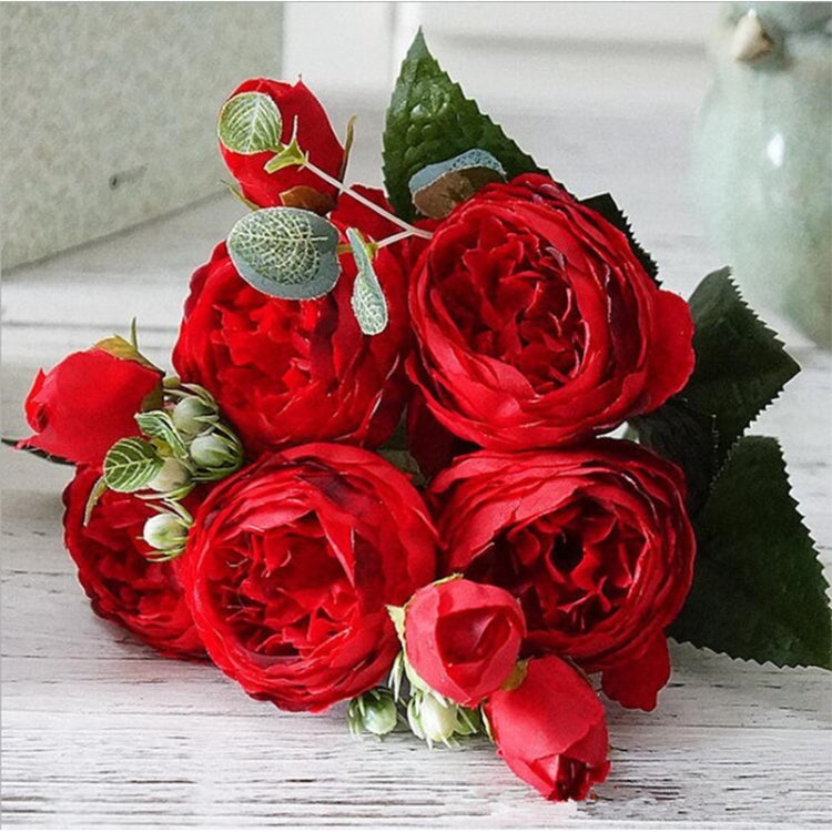 Beautiful Rose Peony Artificial Silk Flowers Small Bouquet Fores Home Party Spring Wedding Decoration Fake Flower, Pink, White, Blue, Pink and dark pink, Purple, Dark Pink, Orange, Red