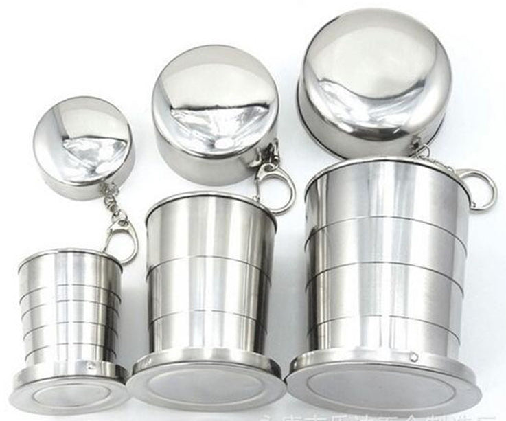 Stainless Steel Camping Folding Cup Traveling Outdoor Camping Hiking Mug Portable Collapsible Cup, S 60ML, L 250ML