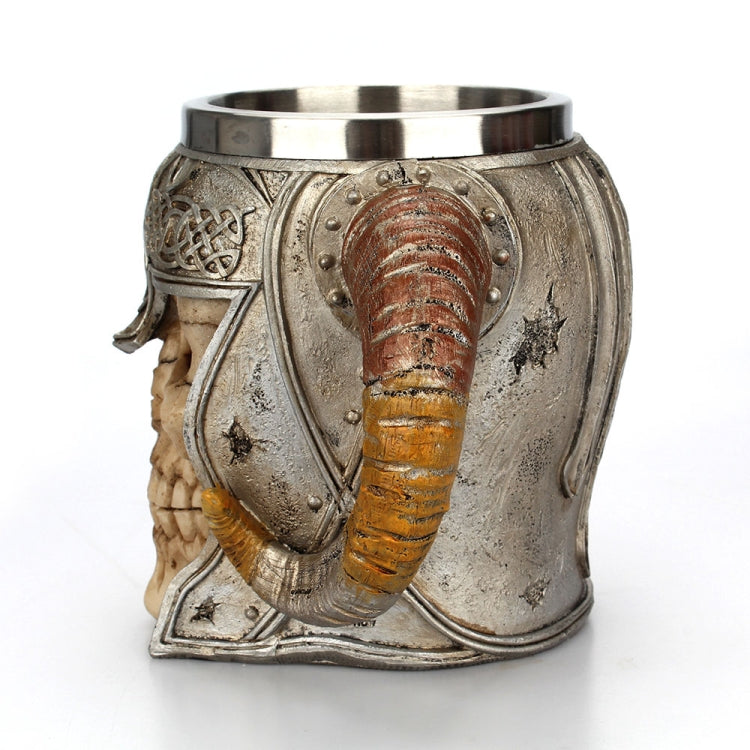 Stainless Steel Skull Mug Ram Horned Warrior Beer Coffee Mug Tea Cup Halloween Bar Drinkware Gift, 501-600ml