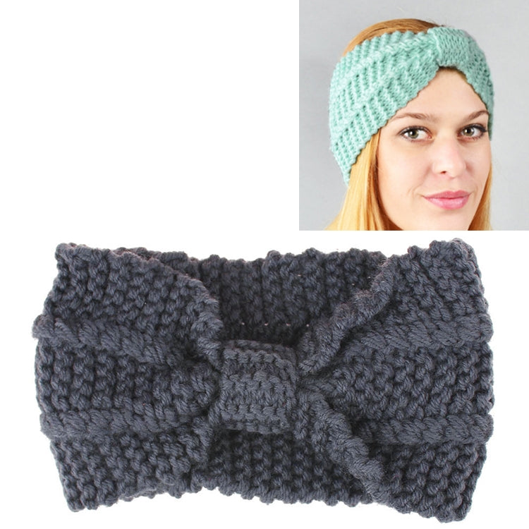 Winter Knitted Headband Turban Women Crochet Bow Wide Stretch Hairband Head Wrap, Black, Navy Blue, Dark Grey, Grey, Wine, Red, Khaki, White, Light Green