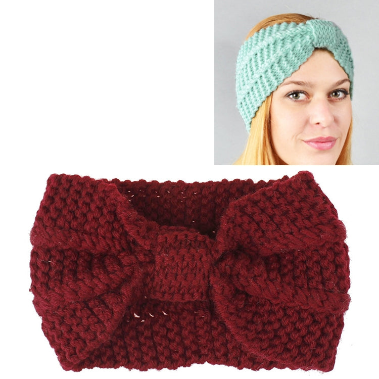 Winter Knitted Headband Turban Women Crochet Bow Wide Stretch Hairband Head Wrap, Black, Navy Blue, Dark Grey, Grey, Wine, Red, Khaki, White, Light Green