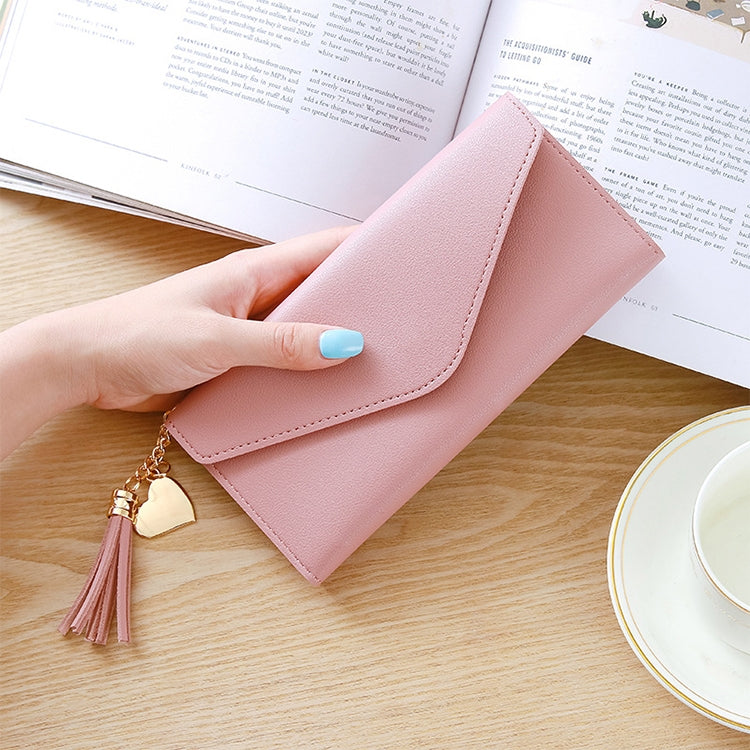 Long Wallet Women Purses Tassel Fashion Coin Purse Card Holder Wallets Female Clutch PU Leather Wallet, Red, Light grey, Black, Pink, Light purple, Dark pink, Atrovirens, Sky blue