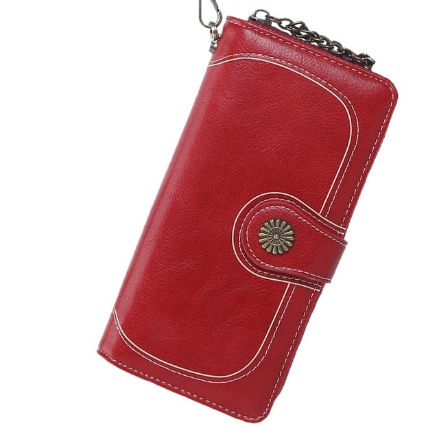 Vintage Button Phone Purses Women Wallets Female Purse Leather Brand Retro Ladies Long Zipper Woman Wallet Card Clutch