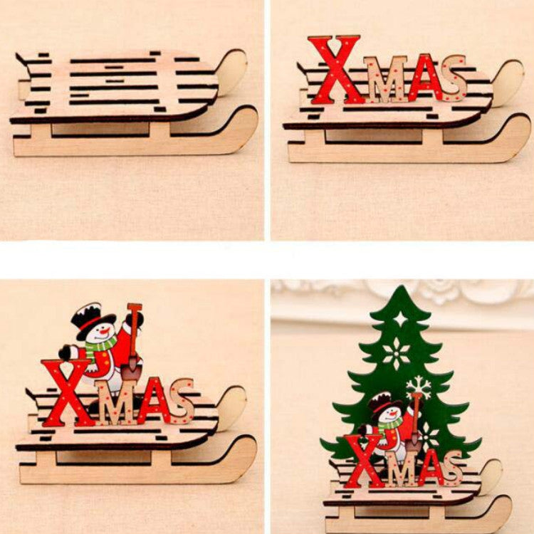 Christmas Decorations Christmas Painted Wooden Assembly DIY Sleigh Car Decoration Jigsaw Puzzle Gift, Small, Large