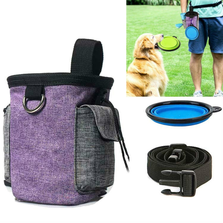 Pet Training Waist Bag With Belt Portable Outing Training Pet Snack Bag, Purple Waist Bag, Purple Waist Bag+Folding Bowl