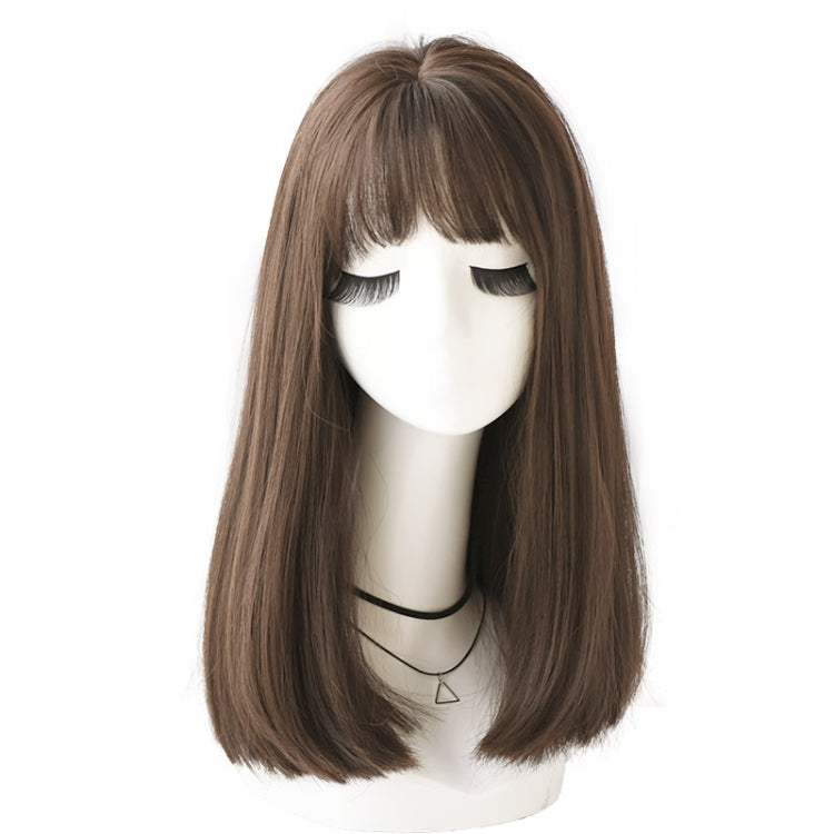 Realistic Long Straight Hair Wig Synthetic Fiber Headgear For Women, Short Cold Brown 45CM