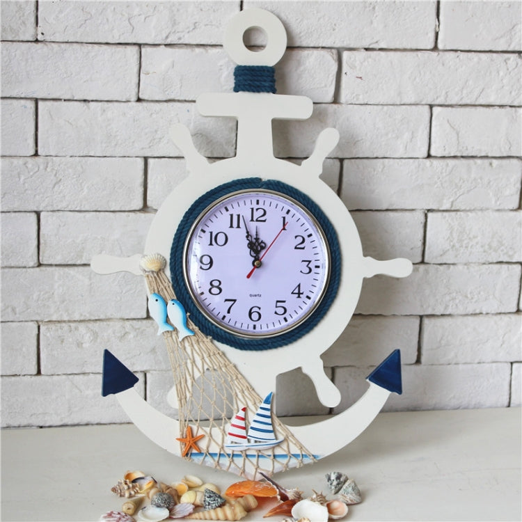 Mediterranean Style Blue And White Rudder Clock Wall Clock Home Living Room Bedroom Decoration Wooden Crafts, Pisces, Sailing