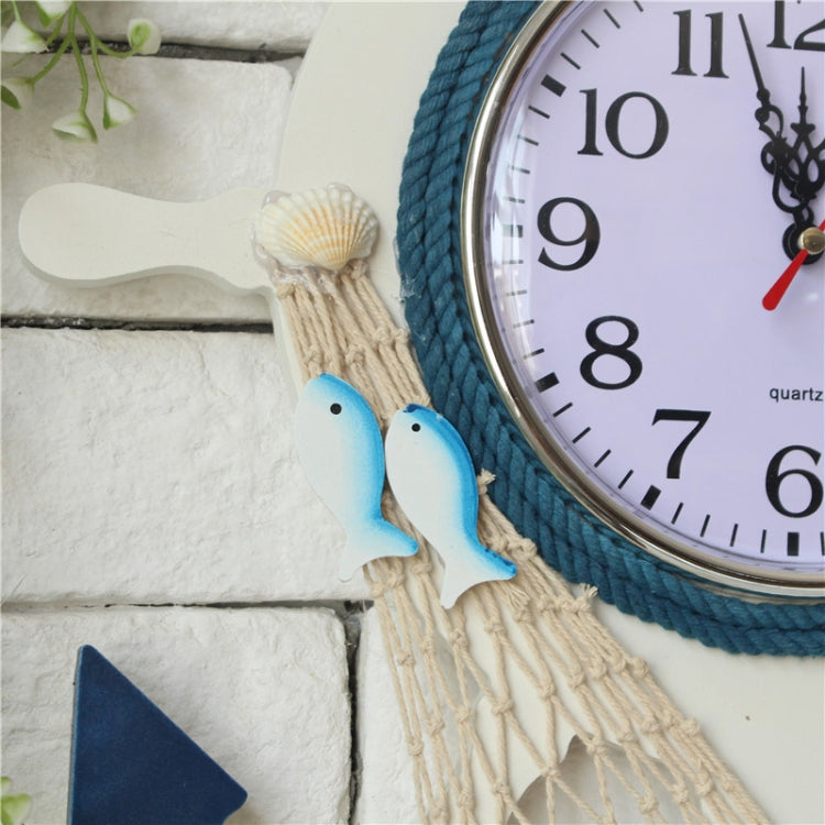 Mediterranean Style Blue And White Rudder Clock Wall Clock Home Living Room Bedroom Decoration Wooden Crafts, Pisces, Sailing