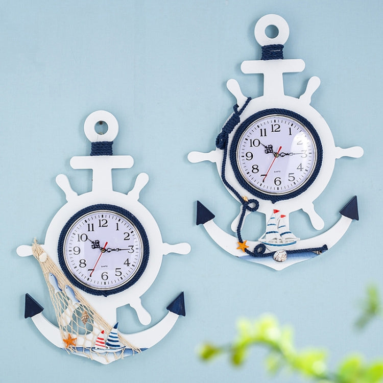 Mediterranean Style Blue And White Rudder Clock Wall Clock Home Living Room Bedroom Decoration Wooden Crafts, Pisces, Sailing