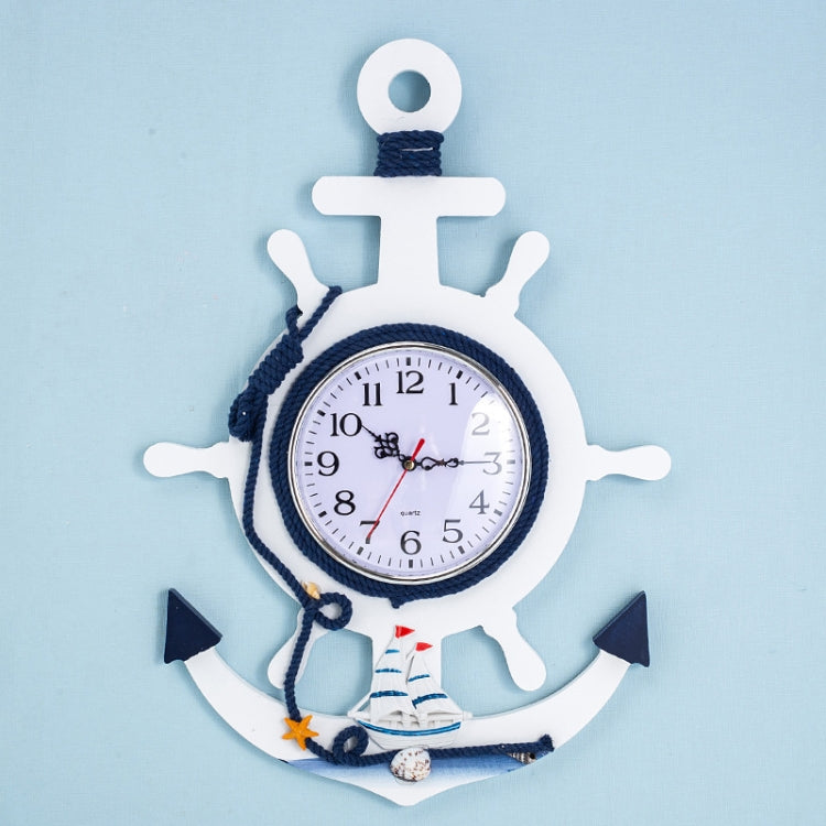 Mediterranean Style Blue And White Rudder Clock Wall Clock Home Living Room Bedroom Decoration Wooden Crafts, Pisces, Sailing