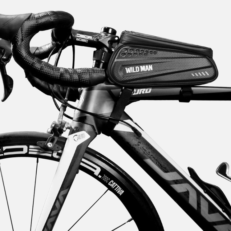 WILD MAN ES3 Hard Shell Bicycle Bag Front Beam Bag Mountain Bike Mobile Phone Touch Screen Upper Tube Bag Riding Equipment, ES3 (Black)