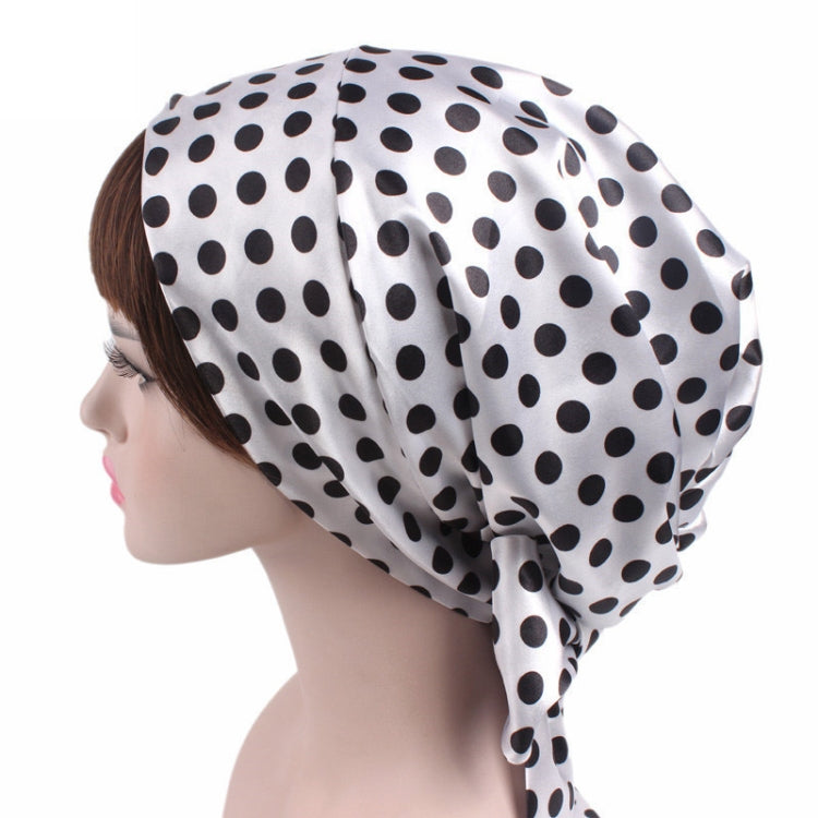 TJM-226 Ladies Satin Print Ribbon Bow Turban Hat Night Cap Silk Chemotherapy Hat Long Tail Braid Hat, Purple, Black, Pink, Royal Blue, Leopard, Big Black Flower, Rose Red Flower, Big Beige Flower, White Black Spots, Red Wine, Khaki, Light Purple       ...