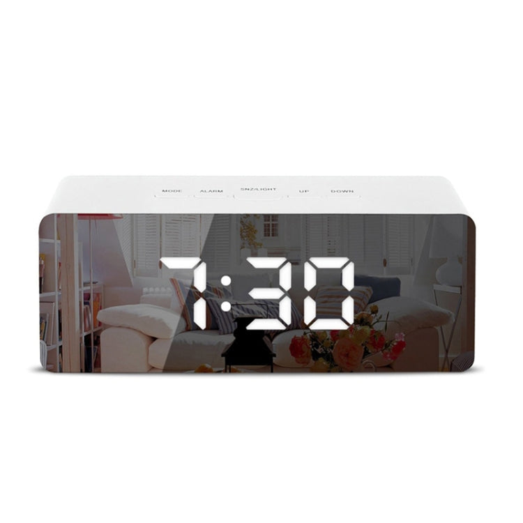 LED Mirror Alarm Clock Digital Snooze Table Clock Electronic Time Temperature Large Display with Wake Up Light, TS-S69-W