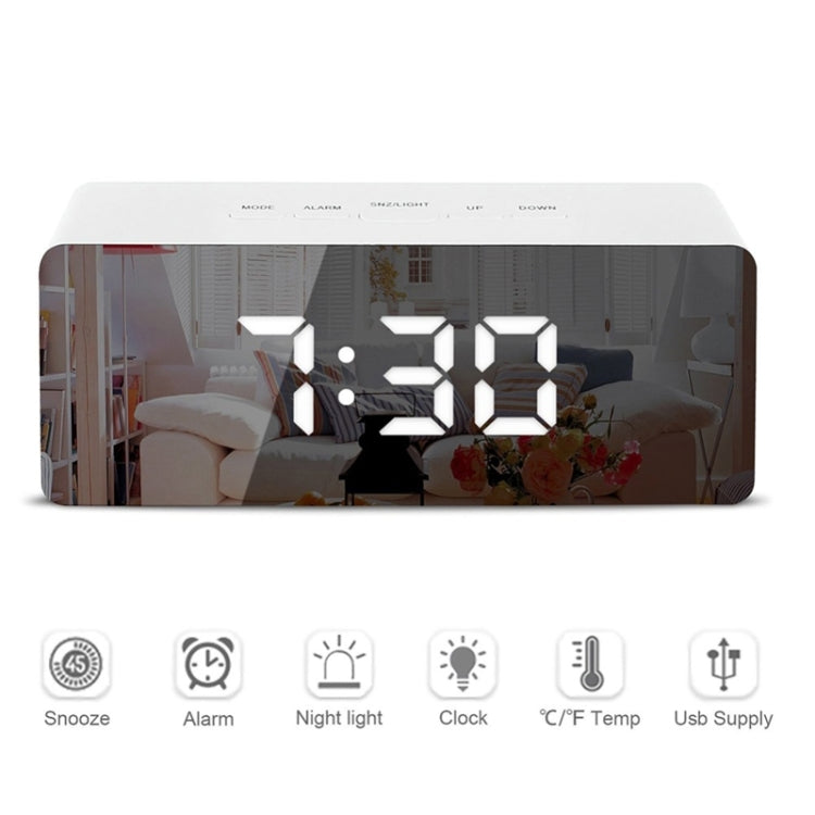 LED Mirror Alarm Clock Digital Snooze Table Clock Electronic Time Temperature Large Display with Wake Up Light, TS-S69-W