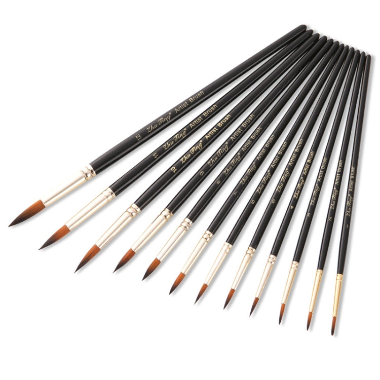 ZHU TING 12 PCS / Set Nylon Hair Watercolor Pen Children Painted Gouache Brush, Nylon Hair Watercolor Pen