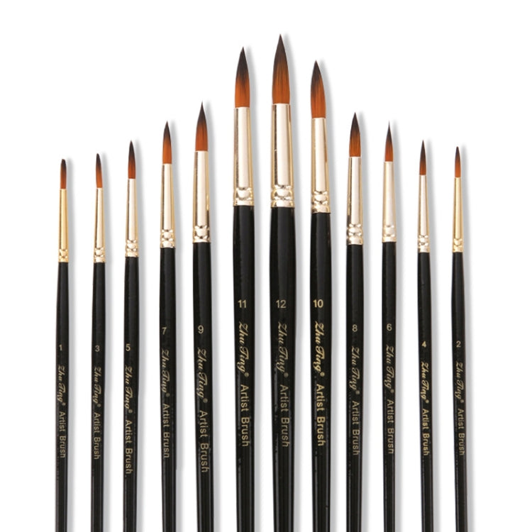 ZHU TING 12 PCS / Set Nylon Hair Watercolor Pen Children Painted Gouache Brush, Nylon Hair Watercolor Pen