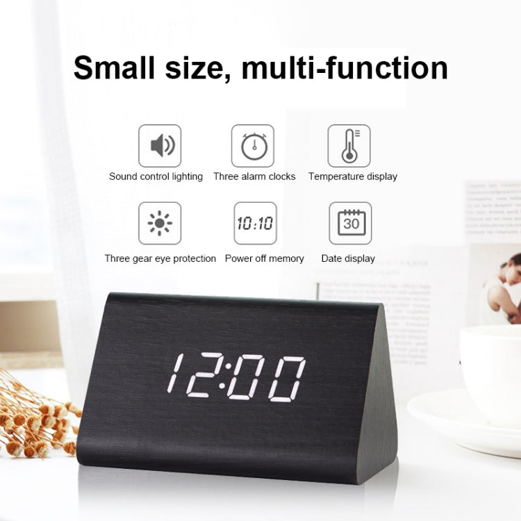 Mute Luminous Electronic Clock Wooden Sound Control Small Triangle Alarm Clock, Brown Wood Red Light, Black Wood Red Light, Black Wood Green Light, Black Wood Blue Light, Black Wood White Light, Wood Color Red Light, Wood Color Green Light             ...