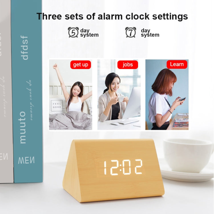 Mute Luminous Electronic Clock Wooden Sound Control Small Triangle Alarm Clock, Brown Wood Red Light, Black Wood Red Light, Black Wood Green Light, Black Wood Blue Light, Black Wood White Light, Wood Color Red Light, Wood Color Green Light             ...