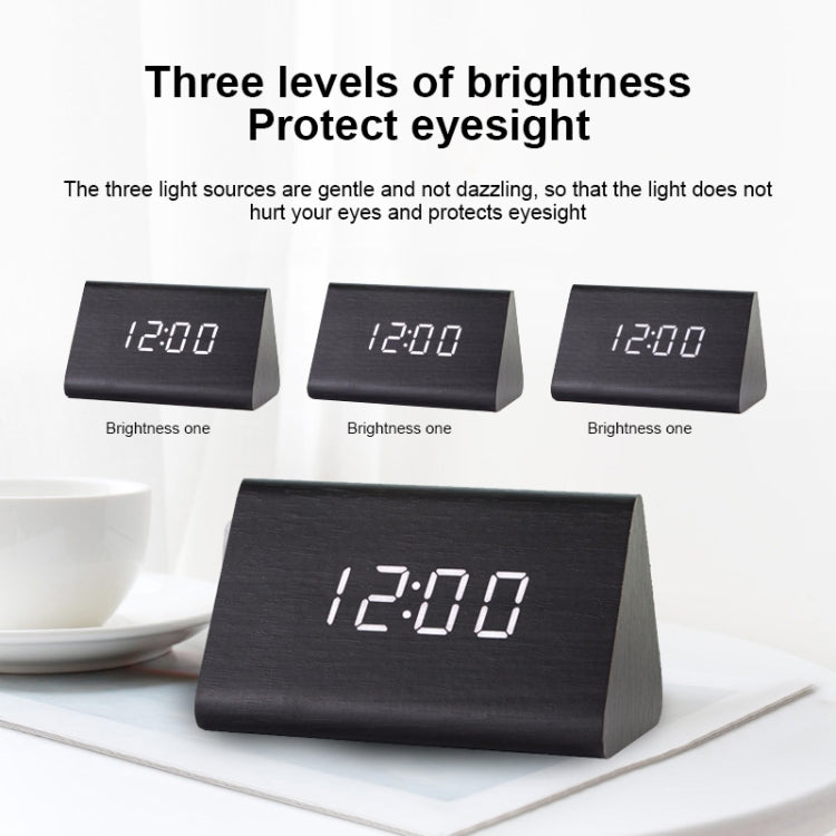 Mute Luminous Electronic Clock Wooden Sound Control Small Triangle Alarm Clock, Brown Wood Red Light, Black Wood Red Light, Black Wood Green Light, Black Wood Blue Light, Black Wood White Light, Wood Color Red Light, Wood Color Green Light             ...