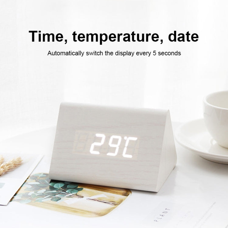Mute Luminous Electronic Clock Wooden Sound Control Small Triangle Alarm Clock, Brown Wood Red Light, Black Wood Red Light, Black Wood Green Light, Black Wood Blue Light, Black Wood White Light, Wood Color Red Light, Wood Color Green Light             ...
