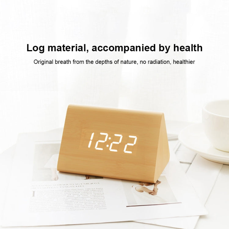 Mute Luminous Electronic Clock Wooden Sound Control Small Triangle Alarm Clock, Brown Wood Red Light, Black Wood Red Light, Black Wood Green Light, Black Wood Blue Light, Black Wood White Light, Wood Color Red Light, Wood Color Green Light             ...