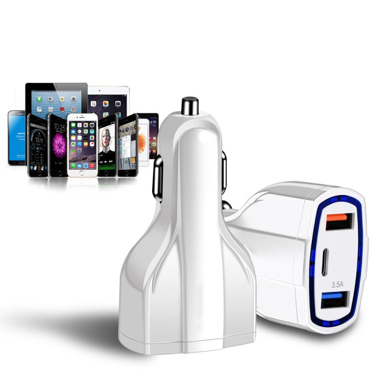 2 PCS QC3.0 Fast Charge Car Charger 3.5A Dual USB With Type-C Interface Output Car Charger, Black, White