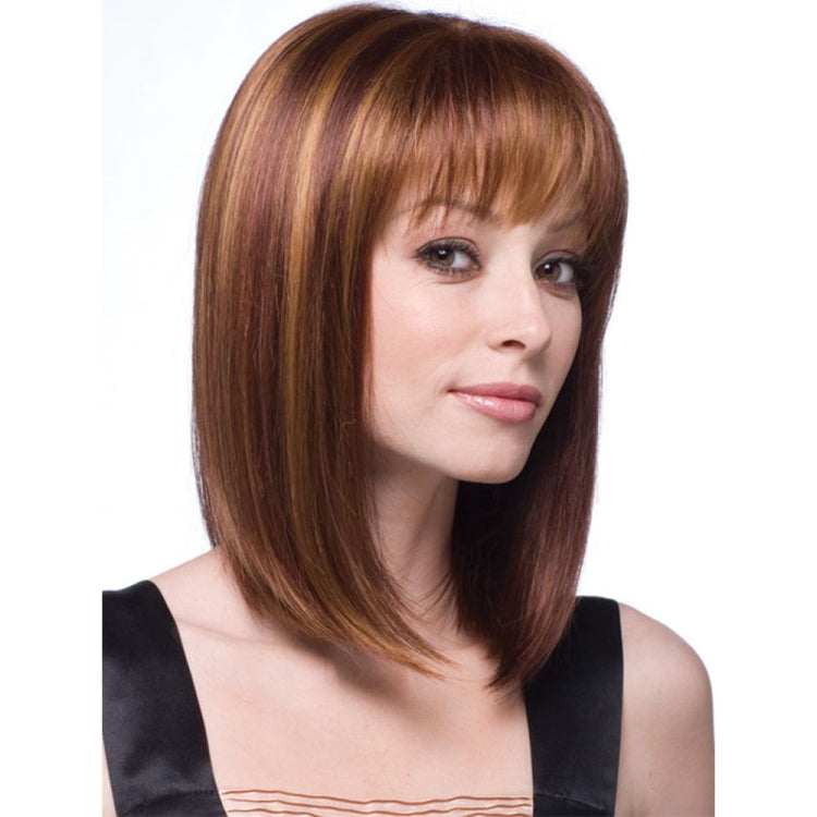 Women Medium Long Style Straight Hair Headgear, Brown, Light Gold