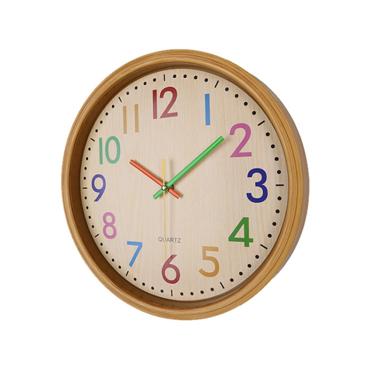 12 Inch Living Room Creative Color Wood Grain Wall Clock Quartz Clock  Classroom Children  Personality Wall  Clock, Wood Grain Wall Clock