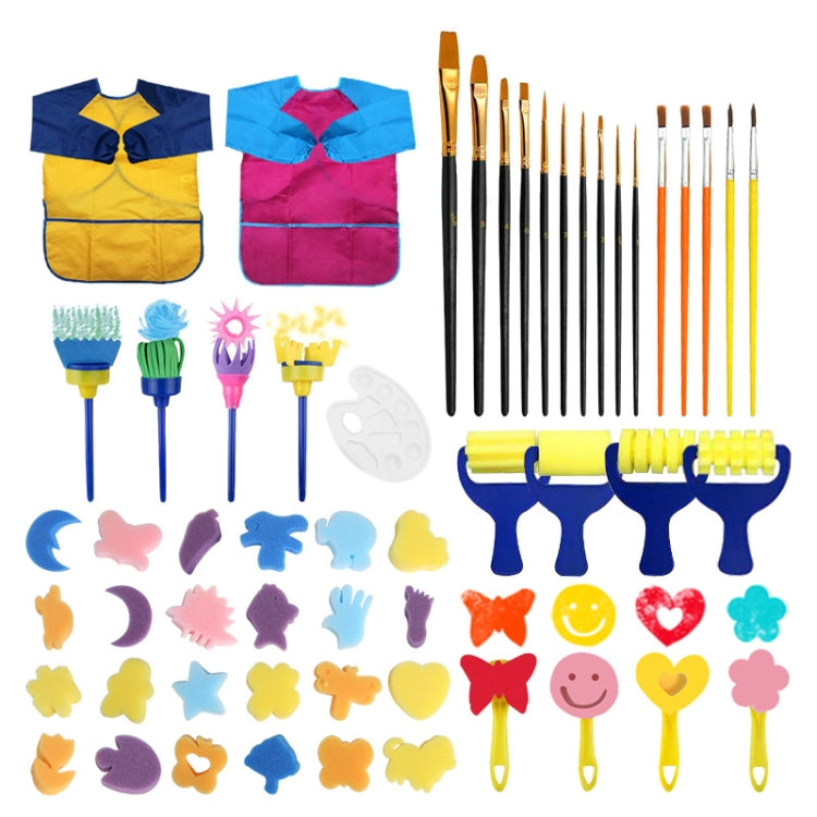54 In 1 Painting Tool Brush Painting Clothes Sponge Brush Set For Children, Black Brush, Blue Brush, Rose Red Brush
