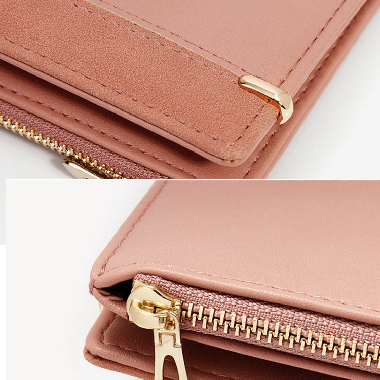 928010 Frosted All-Match Coin Purse Multi-Card Buckle Short Zipper Women Wallet, Gray, Pink, Blue, Milk Tea Color, Black