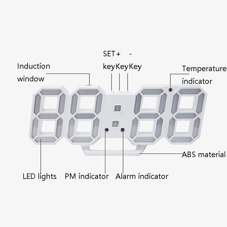 6609 3D Stereo LED Alarm Clock Living Room 3D Wall Clock, White, Red, Green, Blue, Orange, Pink, Black Frame White Light, Black Frame Blue Light, Black Frame Orange Light, Black Frame Pink Light, Black Frame Green Light, Black Frame Red Light