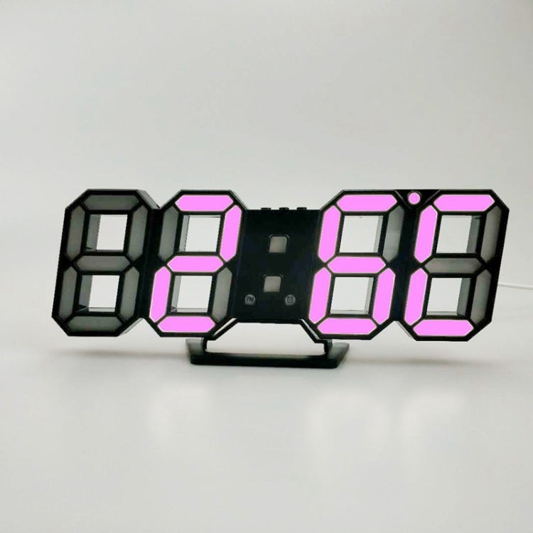 6609 3D Stereo LED Alarm Clock Living Room 3D Wall Clock, White, Red, Green, Blue, Orange, Pink, Black Frame White Light, Black Frame Blue Light, Black Frame Orange Light, Black Frame Pink Light, Black Frame Green Light, Black Frame Red Light