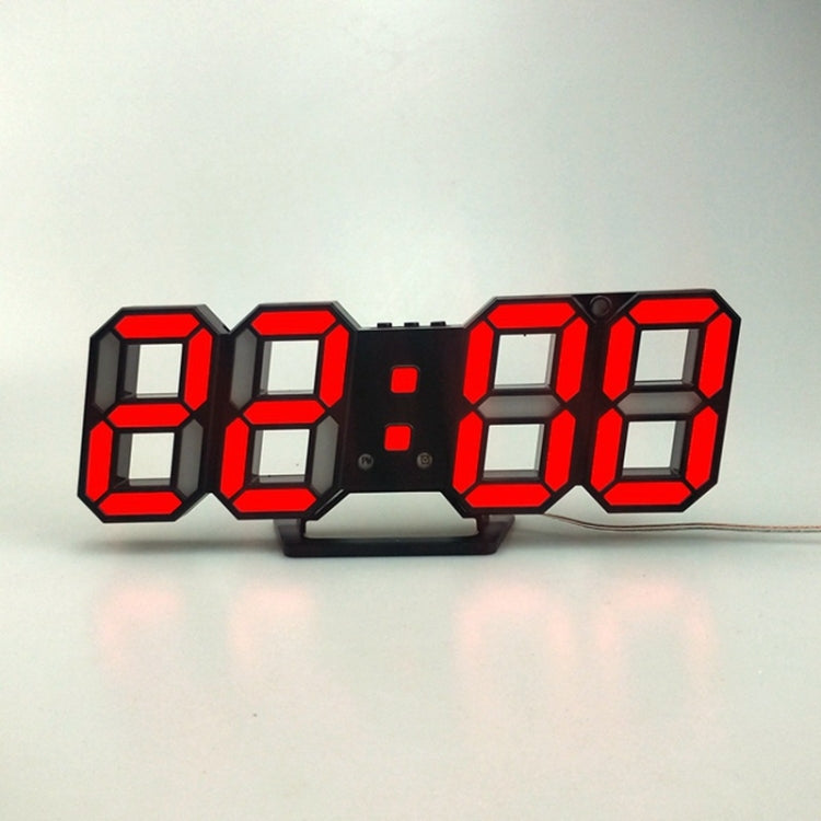 6609 3D Stereo LED Alarm Clock Living Room 3D Wall Clock, White, Red, Green, Blue, Orange, Pink, Black Frame White Light, Black Frame Blue Light, Black Frame Orange Light, Black Frame Pink Light, Black Frame Green Light, Black Frame Red Light