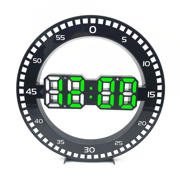 DS-3688L Living Room 3D Wall Clock Big Screen LED Electronic Clock, Black+Red, Black+Green, Second Light Black+Green