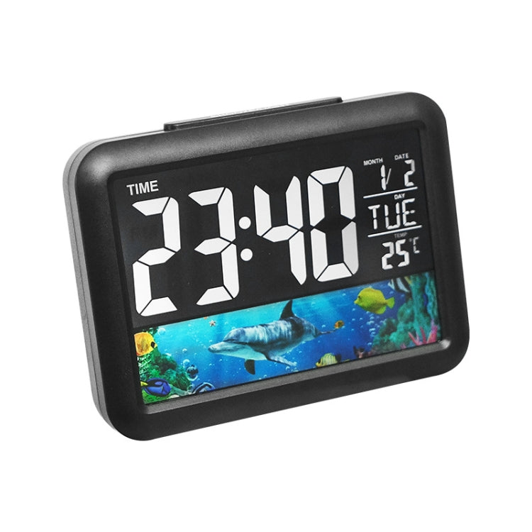 Color Screen Children Electronic Alarm Clock LCD Bedside Alarm Clock, Black Shell Universe, Black Shell Turtle, Black Whale, White Shell Prairie, White Shell Seaside